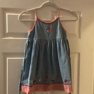 Vintage Good Lad Blue Red Embroidered Dress Denim Ladybug Flowers Floral